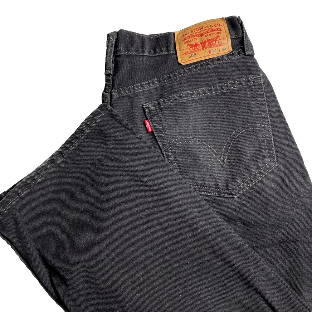 Levis‎ 505 Men's Jeans Black W34 L34 Straight Leg Straight Fit 100% Cotton Denim